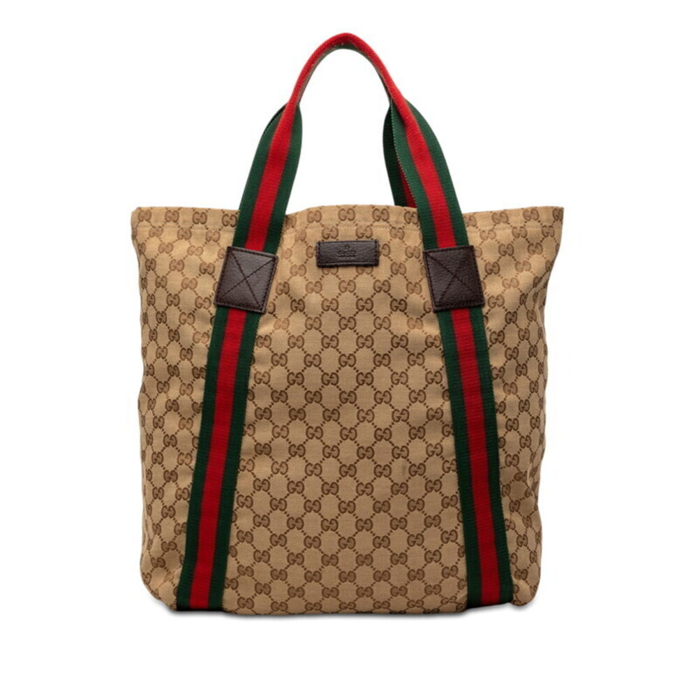 Gucci GG Canvas Sherry Tote Bag Beige Leather